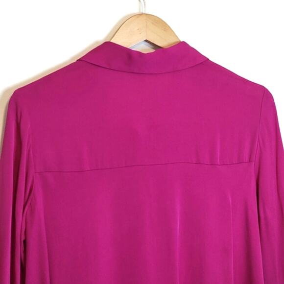 MILLY Silk Button Down Long Sleeve Fuchsia Pink Purple Blouse Size 10 - Picture 7 of 15